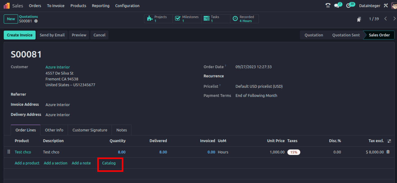 Sale Order Products to add with Catalog Feature